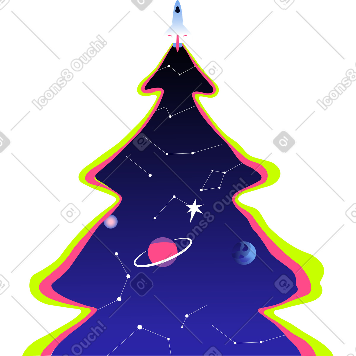 Festive space christmas tree illustrazione in stile scarica in PNG, SVG