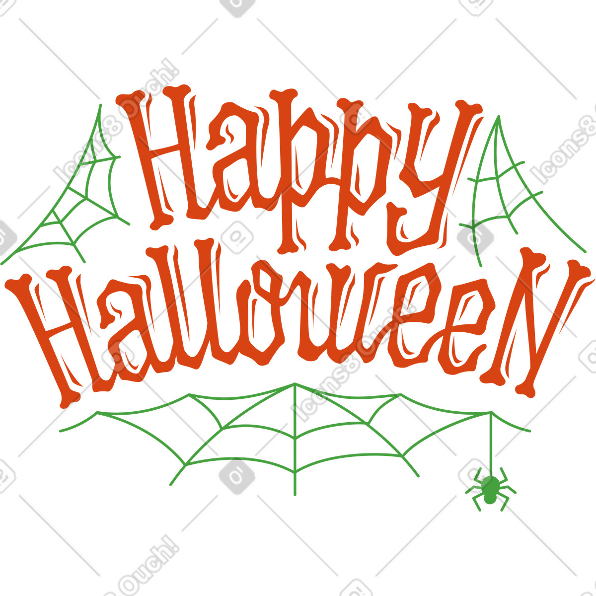 Illustration Lettrage joyeux halloween avec texte en toile d'araignée dans le style Lettering à télécharger aux formats PNG, SVG