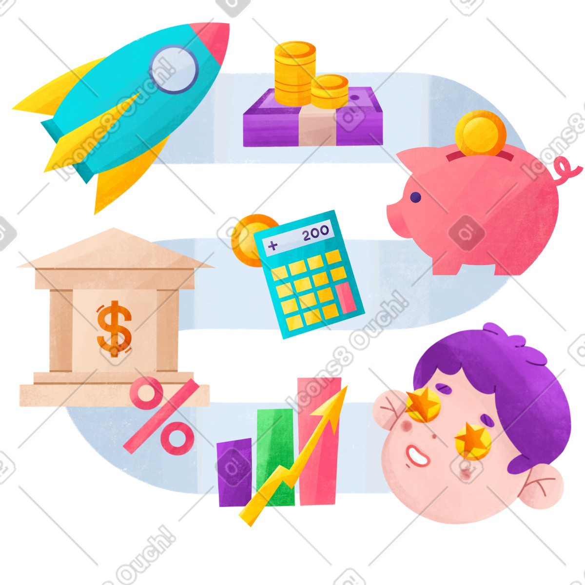 Gioco da tavolo con il denaro che insegna l'alfabetizzazione finanziaria illustrazione in stile Bonbon scarica in PNG, SVG