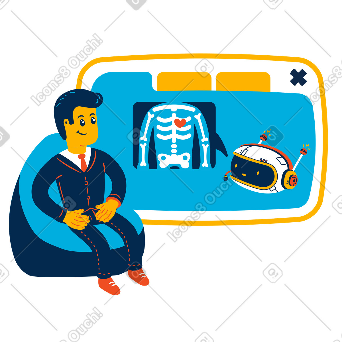 Ilustração de Consulta médica online com assistente virtual em no estilo Flame para baixar em PNG, SVG