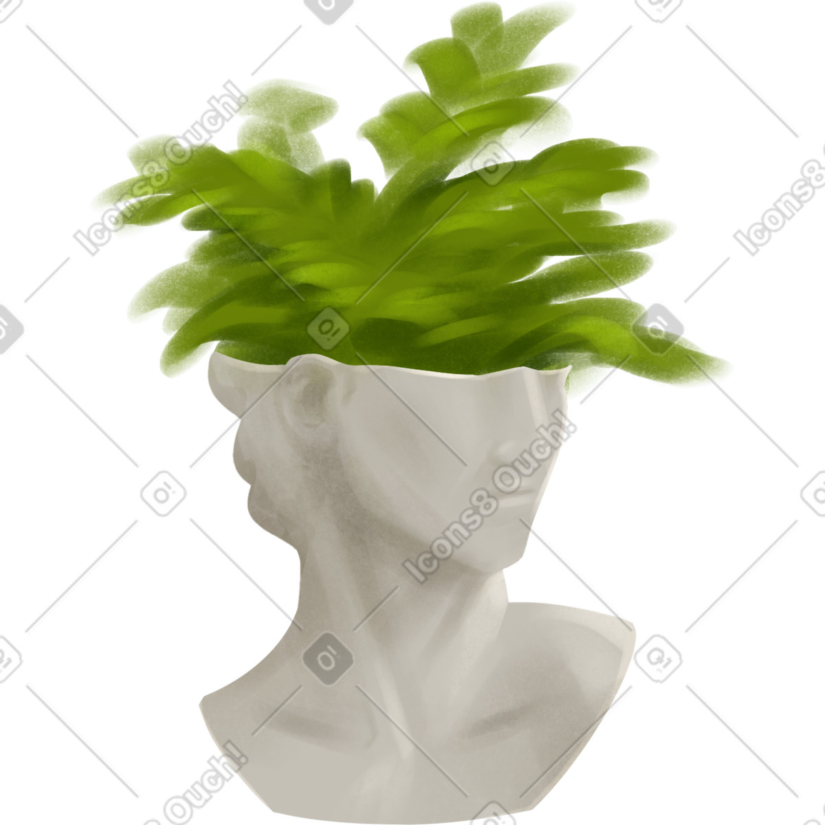 Greek head vase with plant illustration in Demure style download in PNG, SVG