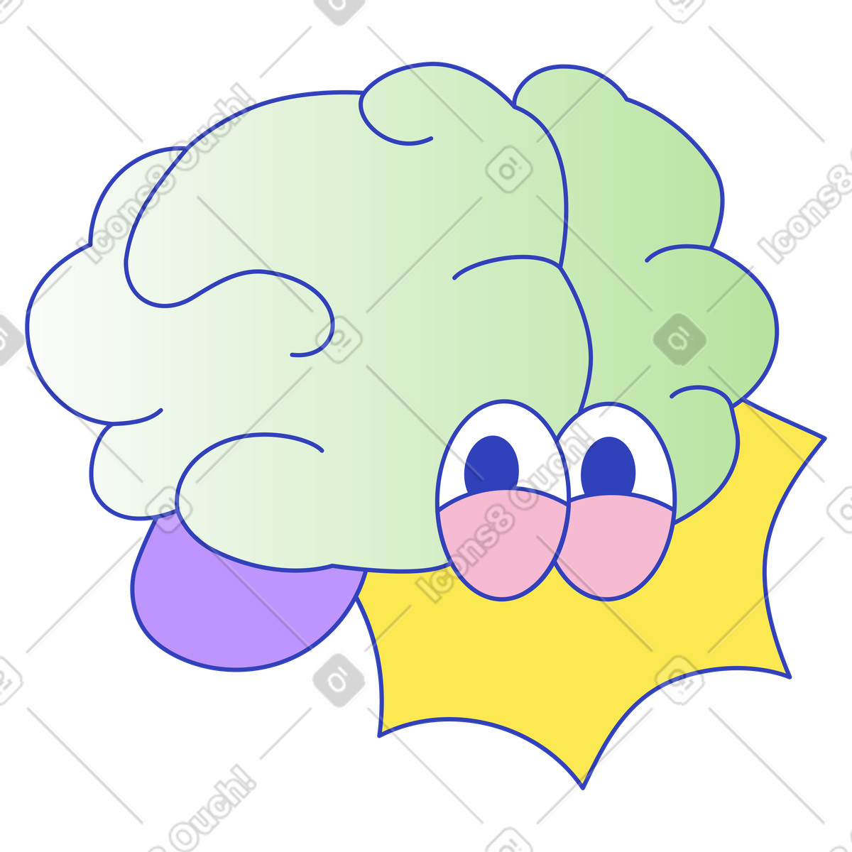 Funny brain character illustration alert clipart for knowledge educational graphics in PNG