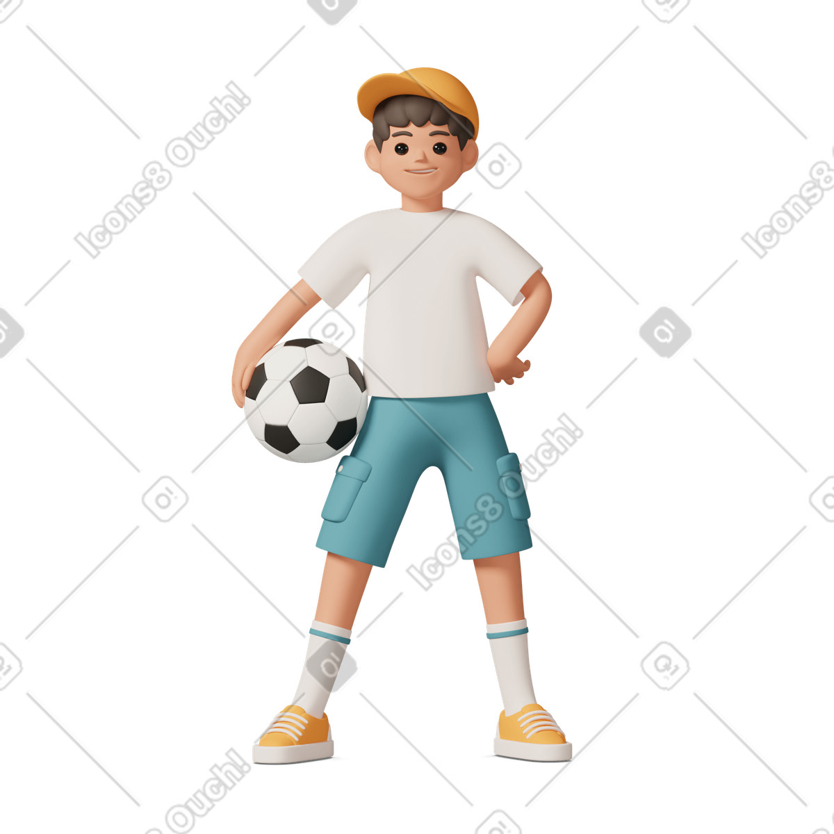 Boy with football ball illustration in 3D Casual life style download in PNG, SVG