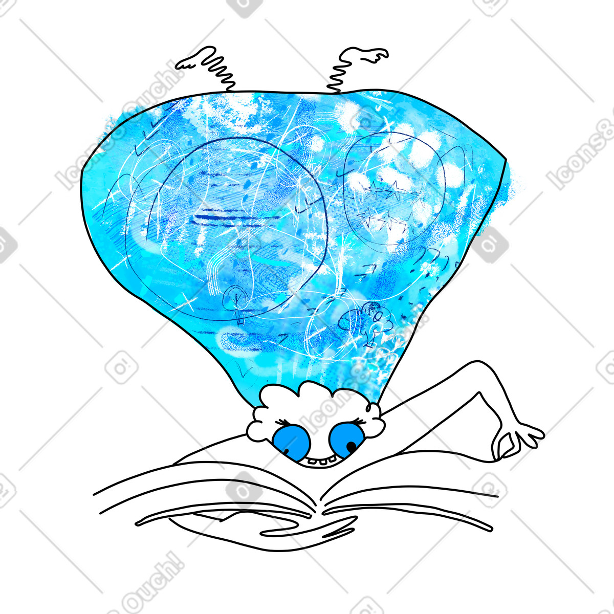 Bookworm reading a book illustration knowledge clipart image in PNG SVG GIF