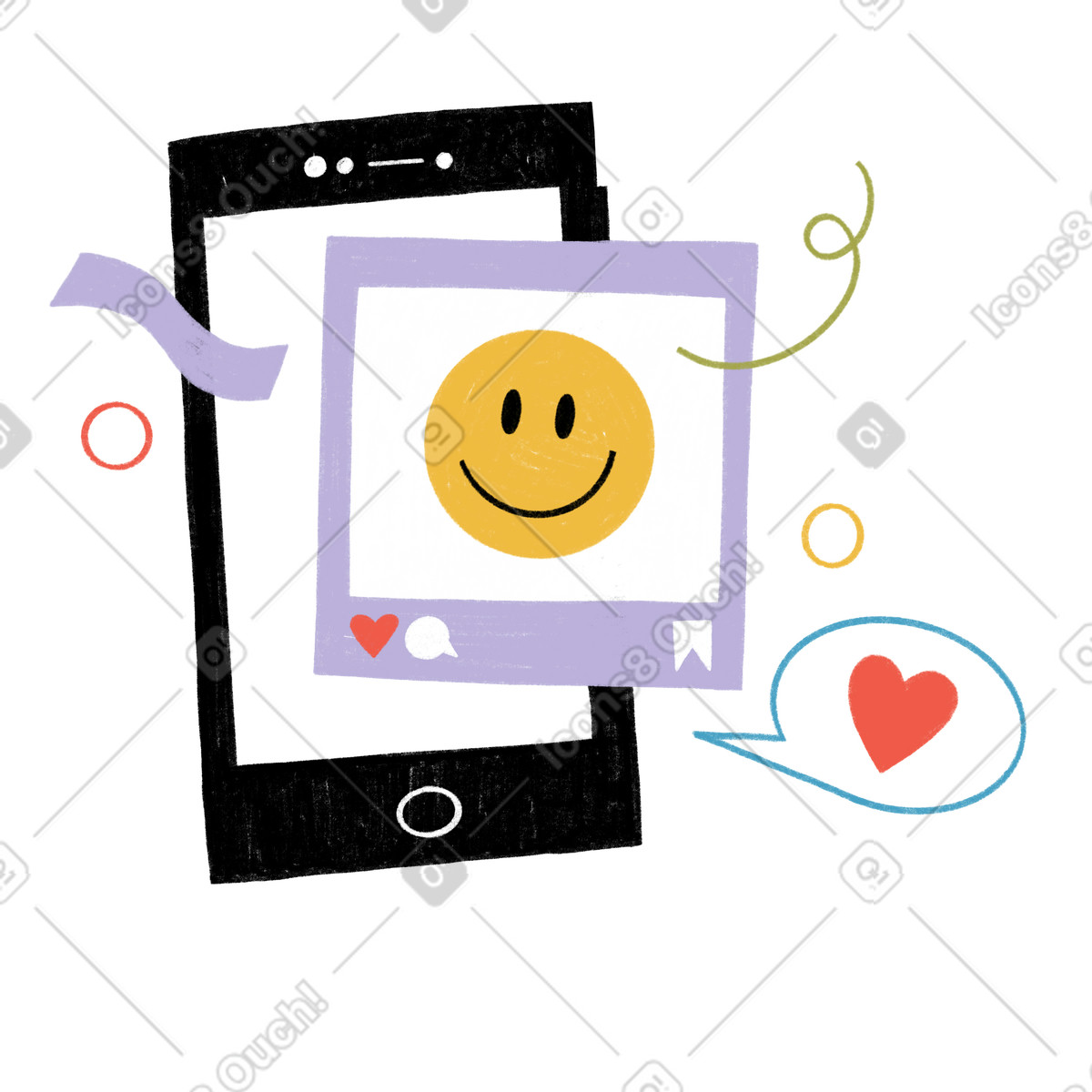 Phone with instagram post illustrazione in stile Tutti scarica in PNG, SVG