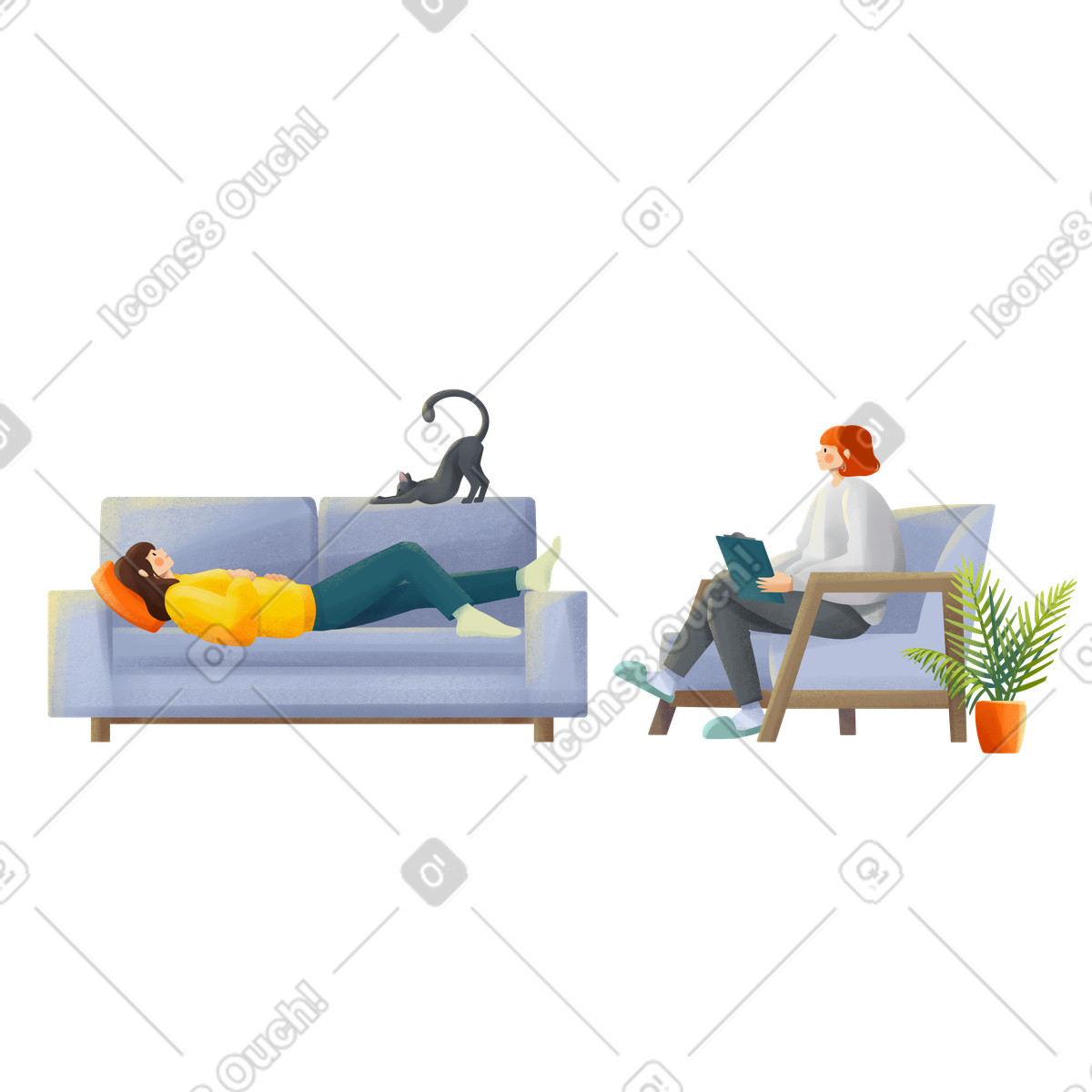 Young women in therapy session illustration Shine style download PNG, SVG