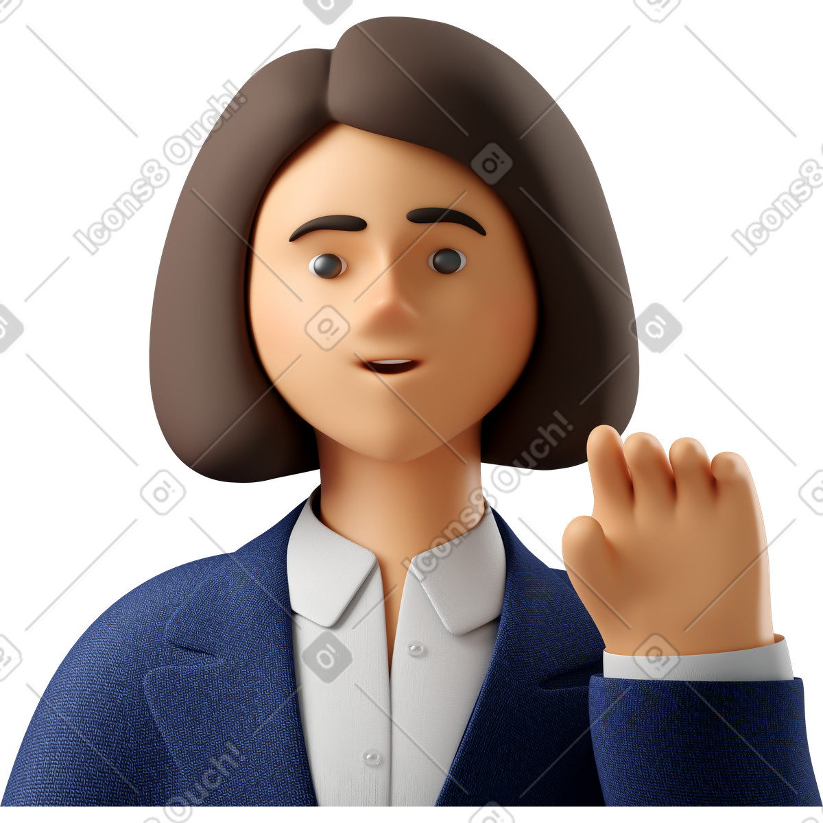 Ilustración Close up of businesswoman in blue suit waving goodbye en estilo 3D Business a descargar en PNG y SVG