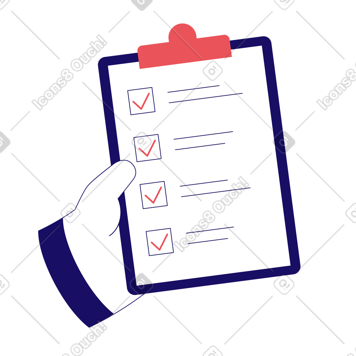Completed list or work tasks illustration in Bendy style download in PNG, SVG