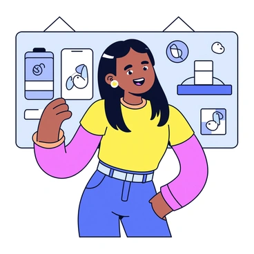 A modern Indian woman with long black hair styled in a sleek manner. She is wearing a vibrant, contemporary outfit that reflects her enthusiasm. She stands in front of a display of the latest tech gadgets, which include a sleek smartphone, a smartwatch, and a pair of wireless earbuds. Her eyes are bright and expressive, showcasing her excitement. The exhibition space features clean lines and minimalistic design elements, highlighting the innovative products around her.