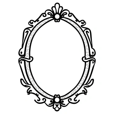An ornate frame designed in the style of a Victorian-era mirror, featuring intricate scrollwork and floral motifs. The frame has a textured surface that suggests a vintage quality, with elaborate embellishments at the corners. The overall shape is oval, with a slightly raised central section, highlighting its grandeur. There are subtle patterns etched into the frame, enhancing its elegance and sophistication.