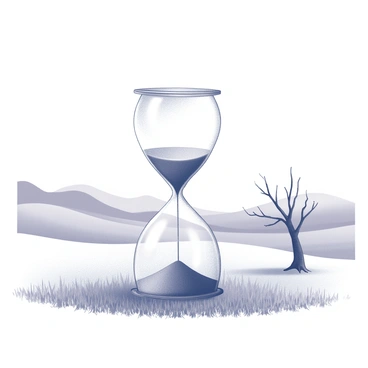 A serene landscape with a giant hourglass slowly trickling sand