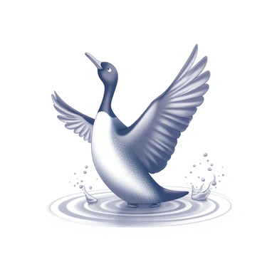 A loon taking off from the water with wings flapping vigorously