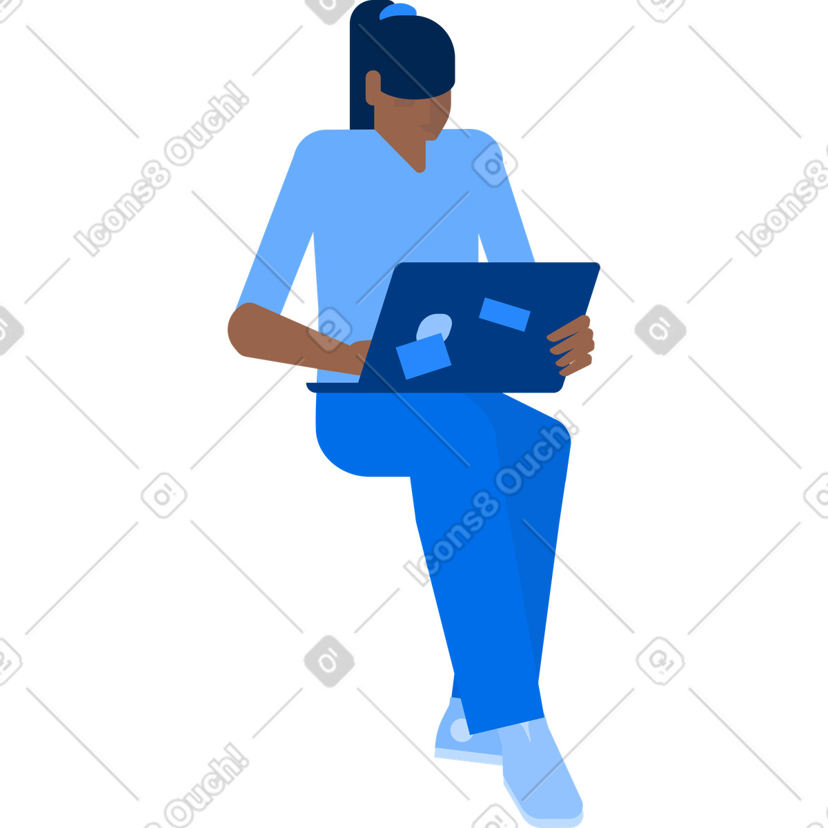 Illustration Femme assise avec un ordinateur portable sur ses genoux dans le style Urban à télécharger aux formats PNG, SVG