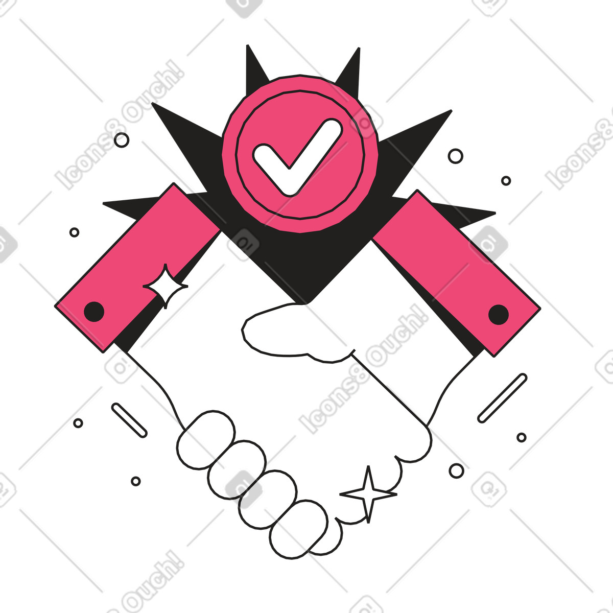 Dazzle Line スタイルの チェックマーク付き握手 のイラストをPNG、SVG形式でダウンロード