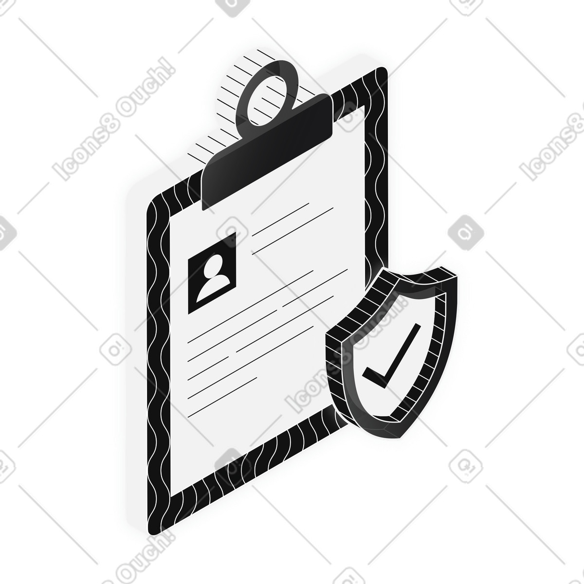 Insurance policy agreement clipboard with approved security shield illustration in Inverse style download in PNG, SVG
