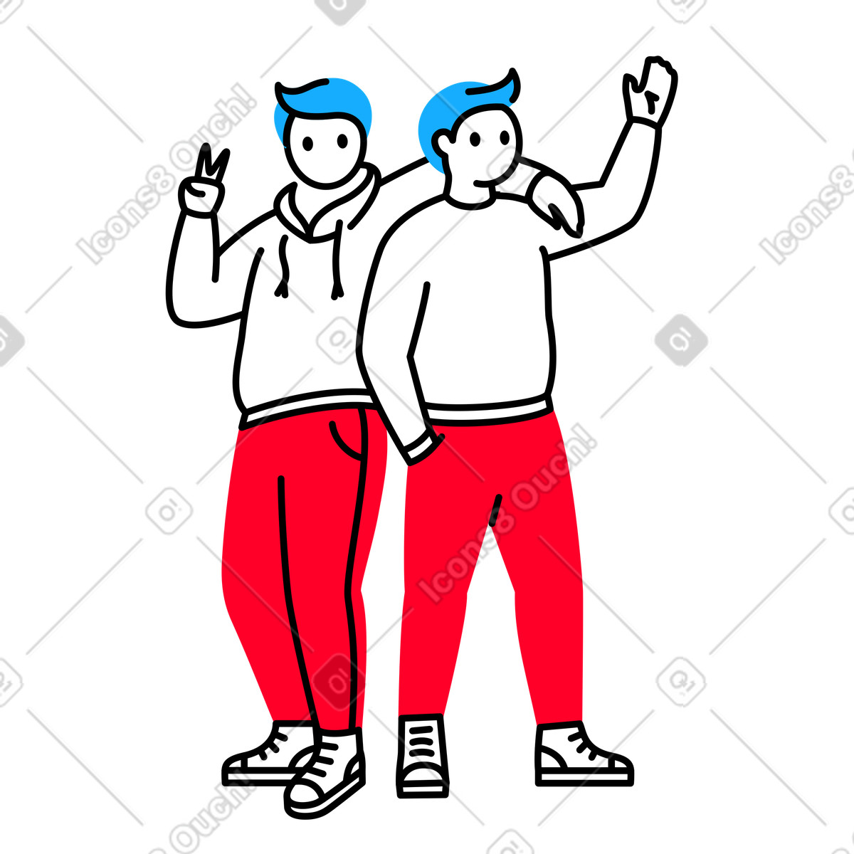 Ilustração de Homem mostrando sinal v e colocando o braço em volta do ombro seu amigo no estilo Transistor para baixar PNG, SVG