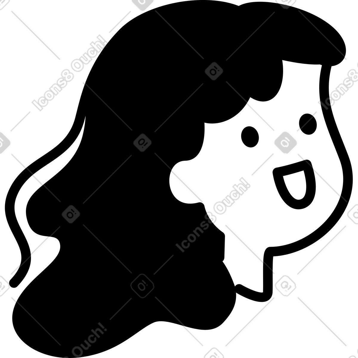 Иллюстрация Face smiling profile with curly hair and open mouth expression в стиле Notion Line Art — скачать в форматах PNG, SVG