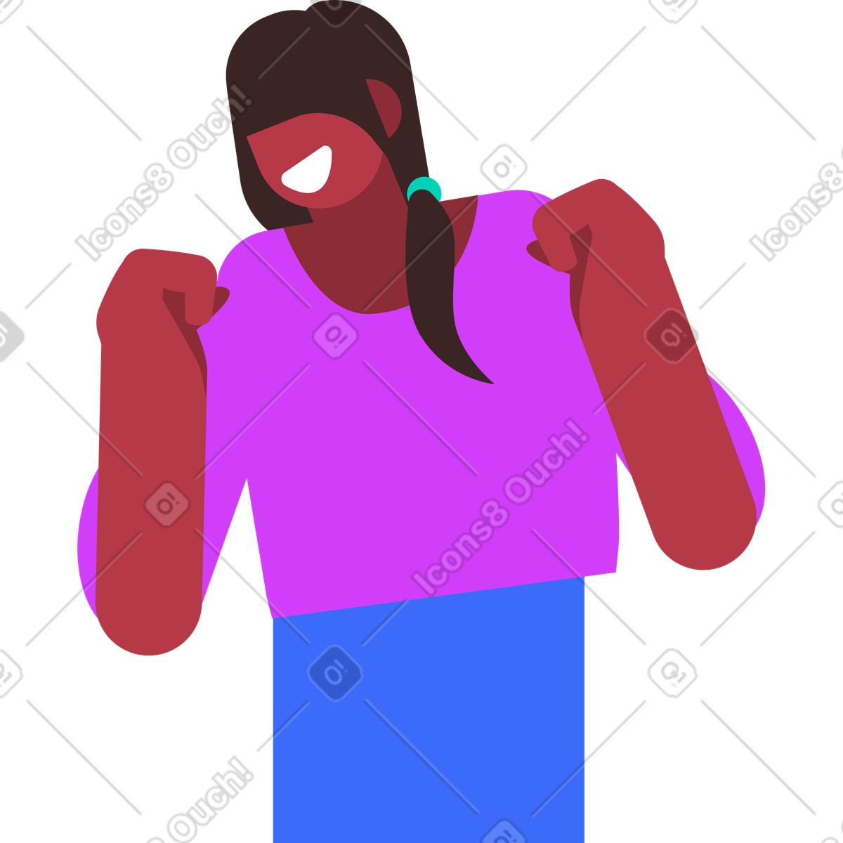 Young woman in victory pose illustration Basic style download PNG, SVG