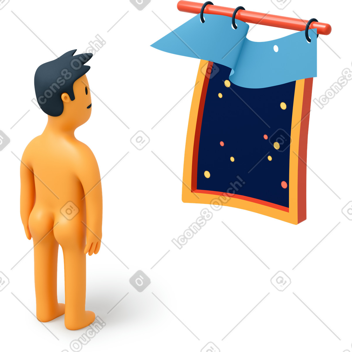 밤에 창 앞에 서있는 벌거 벗은 남자 illustration in 3D Flame style download in PNG, SVG
