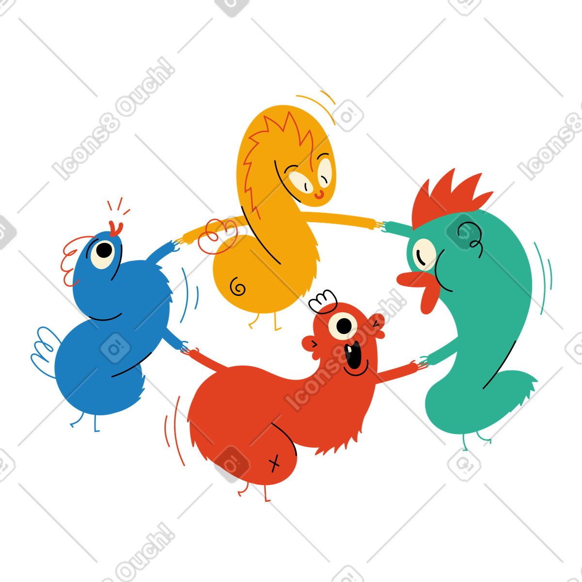 Teambuilding-figuren tanzen in einem karussell-Illustration im Jelly-Stil als Download PNG, SVG