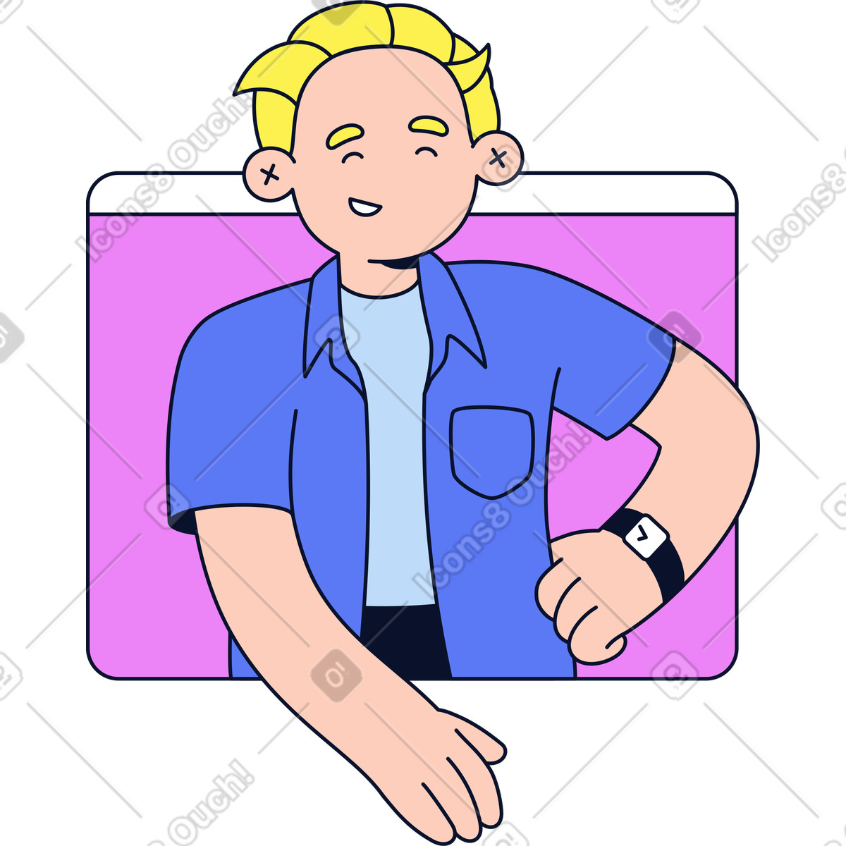Flexy スタイルの ブラウザウィンドウから手を差し出す男性 のイラストをPNG、SVG形式でダウンロード