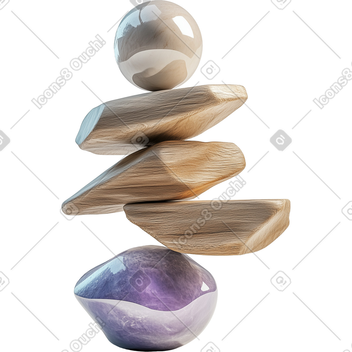 Scultura astratta 3d composta da assi di legno e sfere illustrazione in stile Experimental scarica in PNG, SVG
