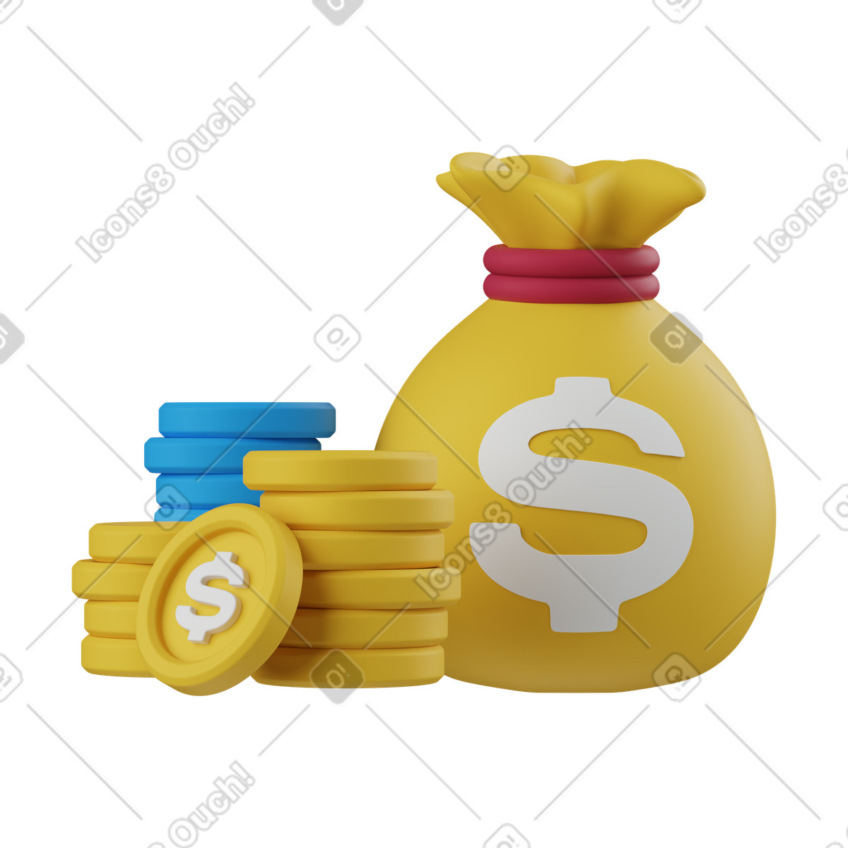 Bag and coins illustration in PNG, SVG