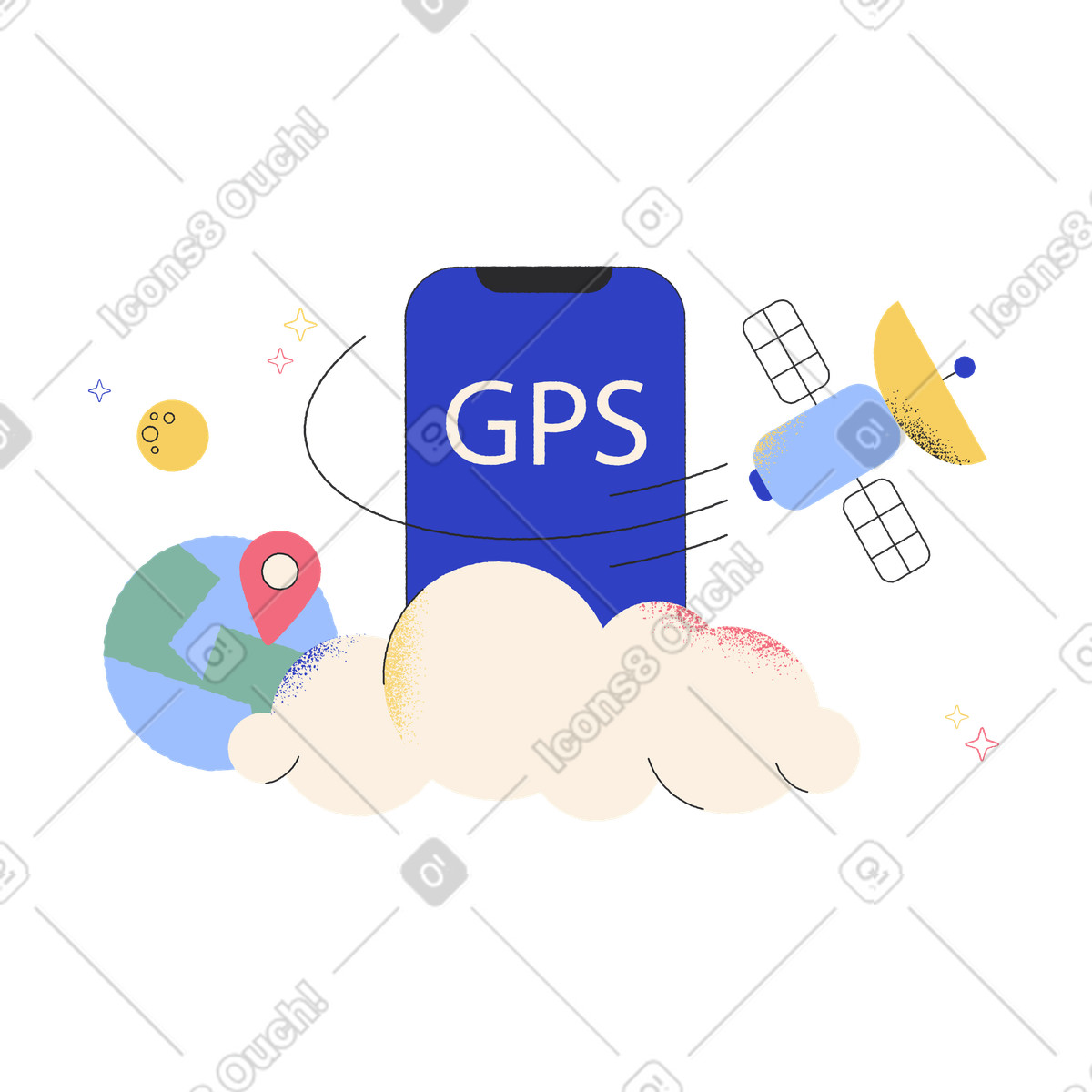 Иллюстрация Телефон с gps в космосе стиле Pablo — скачать форматах PNG, SVG
