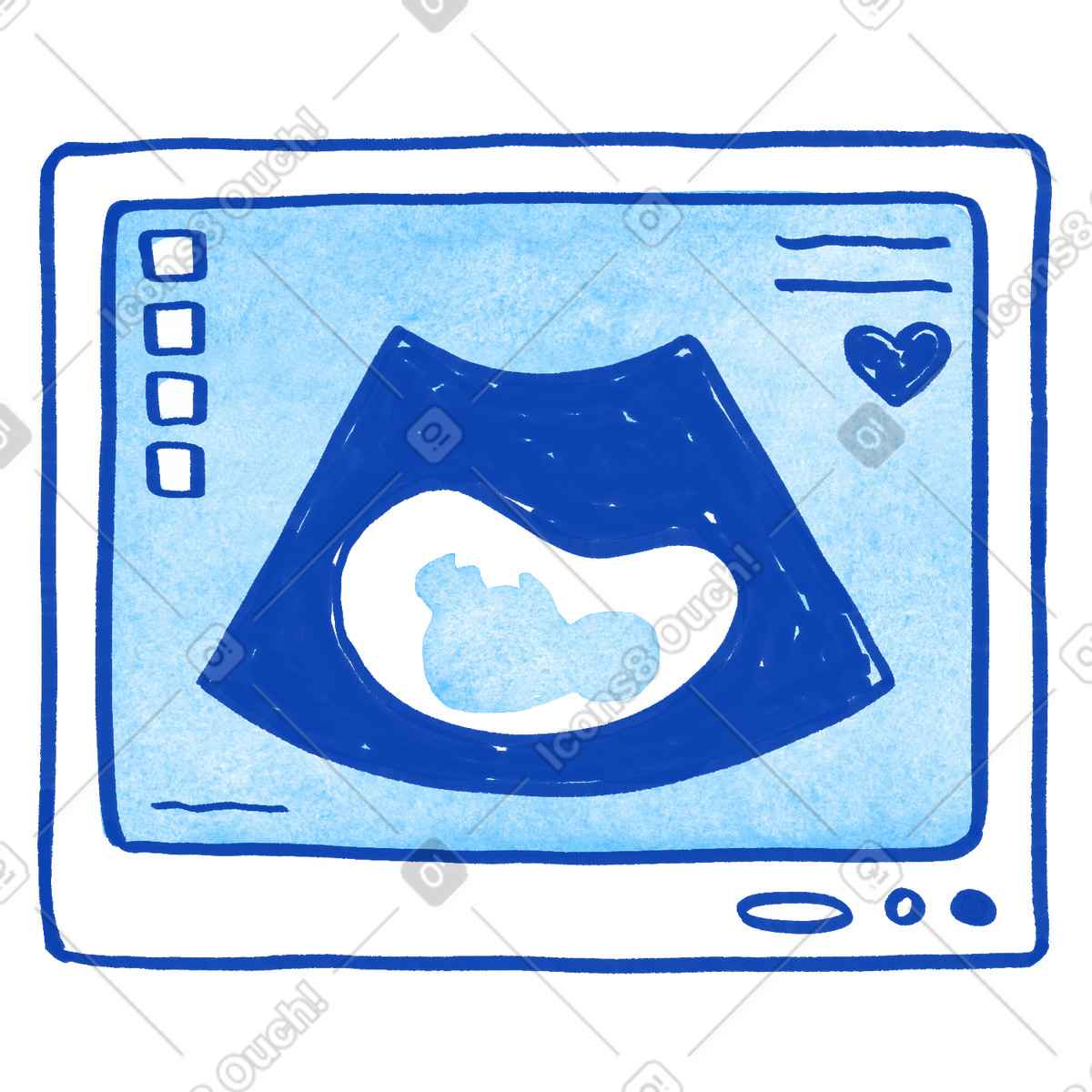 下载 Tint 风格的 Pregnancy ultrasound monitor showing baby profile and medical interface buttons 插画，支持 PNG、SVG 格式
