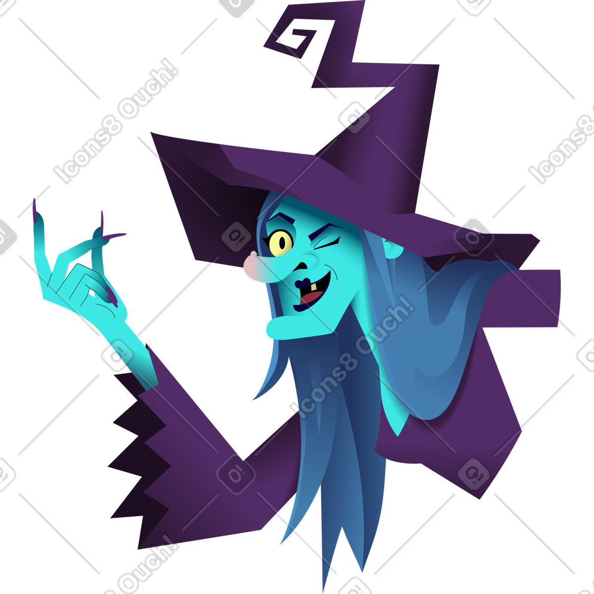 Illustration La sorcière claque des doigts dans le style Halloween Party à télécharger aux formats PNG, SVG