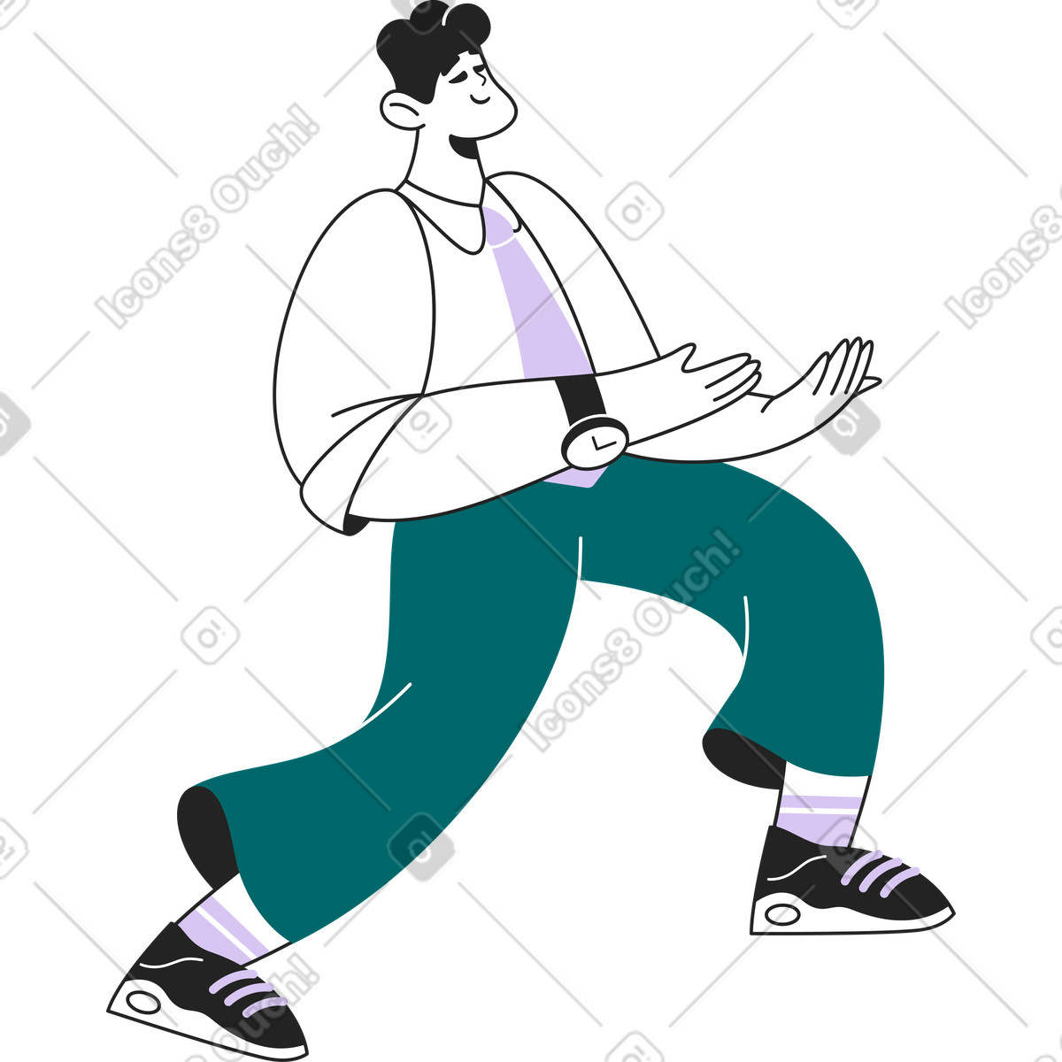 Ilustración Hombre que camina con los brazos extendidos en estilo Sammy Line a descargar en PNG y SVG