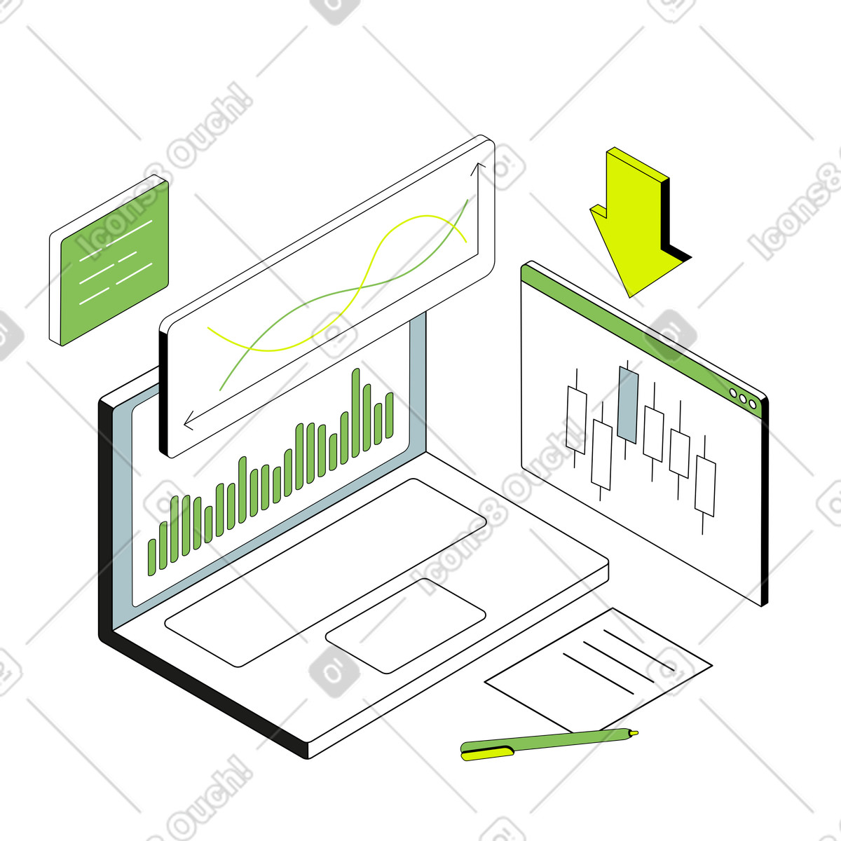 Technical analysis of the stock market-Illustration im Isometric-Stil als Download in PNG, SVG