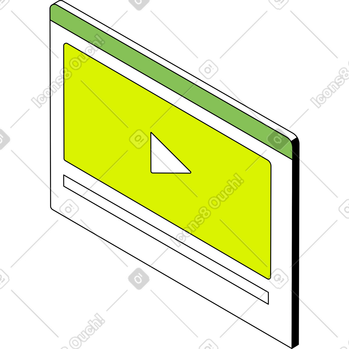 Browserfenster mit video-Illustration im Isometric-Stil als Download in PNG, SVG