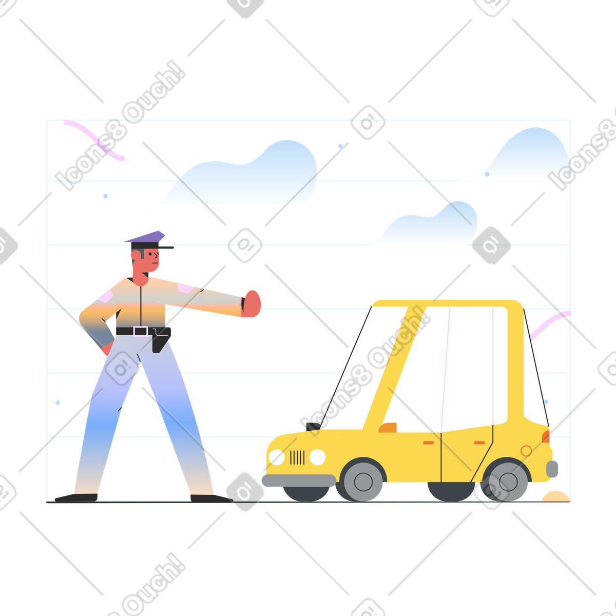 Ilustración Policía deteniendo coche en estilo Marginalia a descargar en PNG y SVG
