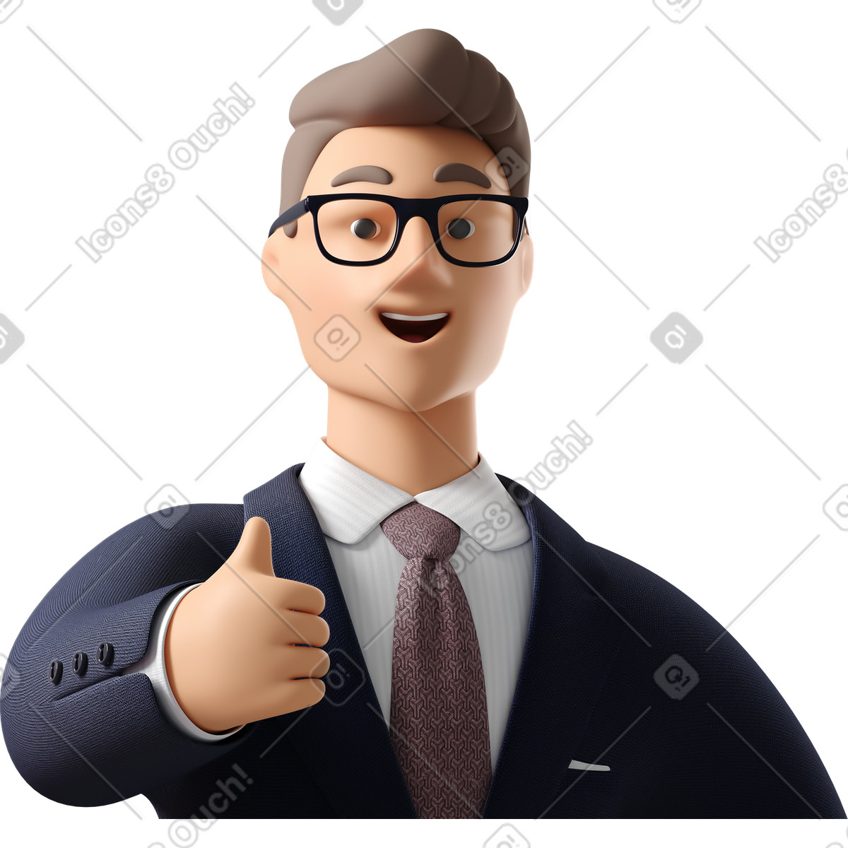 Illustration Close up of businessman in dark blue suit giving thumbs dans le style 3D Business à télécharger aux formats PNG, SVG