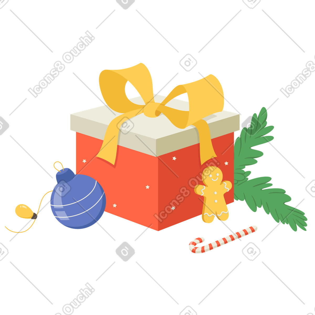Confezione regalo e un omino di pan zenzero illustrazione in stile Social scarica in PNG, SVG