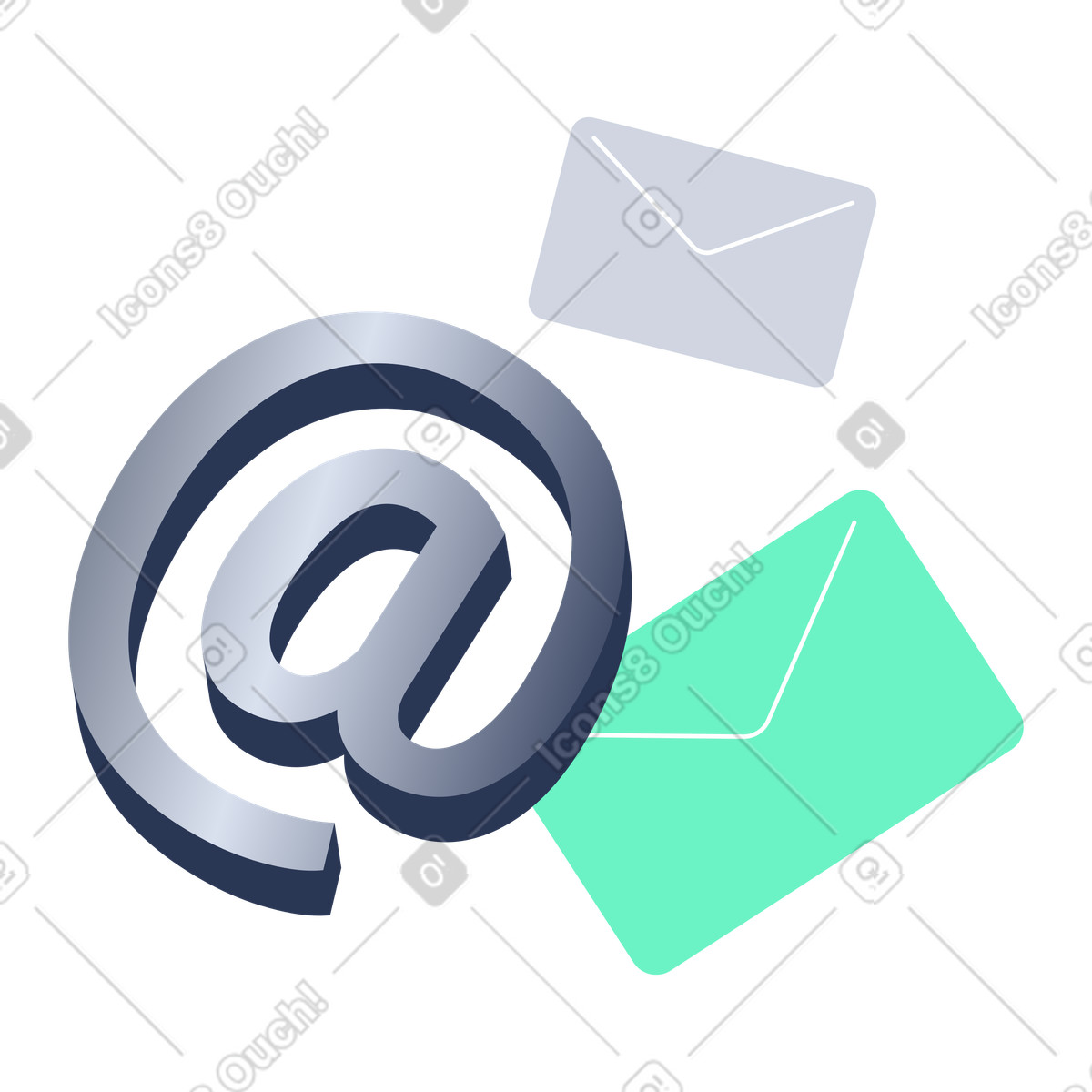 At symbol with envelopes, Email communication and digital messaging illustration in Lucent style download in PNG, SVG