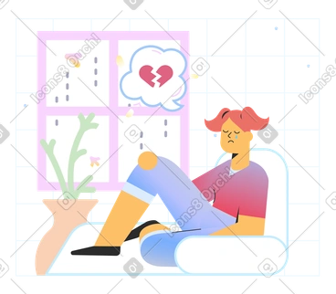 Sad girl sitting near window PNG, SVG