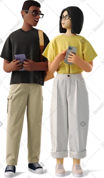Man and woman students with phones PNG, SVG