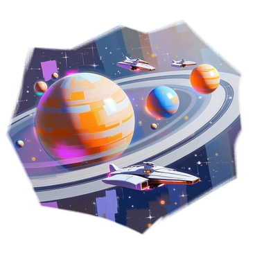 A futuristic map displaying the solar system is prominently featured. Each planet is accurately represented with distinct colors and textures, showcasing their unique characteristics. There are several planetary bases depicted on various planets, constructed with sleek, metallic designs and illuminated structures. Spaceships of various shapes and sizes are shown traveling between the planets, leaving trails of light behind them. The background is a deep space scene filled with stars, enhancing the overall sense of vastness and exploration.