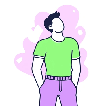 A person is standing with their chin raised, looking upwards with a determined expression. The individual's hair is styled neatly, and they are wearing a fitted shirt and comfortable pants. Their posture is strong, with shoulders back and arms relaxed by their sides. The background features soft, abstract shapes that suggest a feeling of upward movement, creating a sense of determination in the scene. The lighting accentuates the person's facial features, highlighting their focus and resolve.