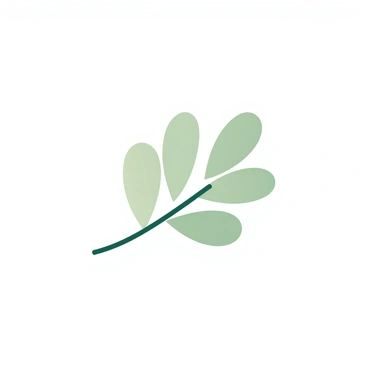A minimalist logo design features a stylized "olive branch" composed of simple, elegant lines. The branch is rendered in a single shade of green, with leaves that are pointed and symmetrical. The background is white, allowing the olive branch to stand out prominently. The overall shape of the logo is balanced and harmonious, creating a sense of calm and simplicity. Surrounding the branch is ample negative space, enhancing the minimalist aesthetic of the design.