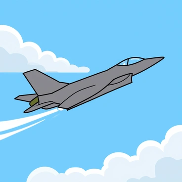 A sleek military jet flying at high speed through a bright blue sky