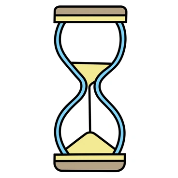 A minimalist drawing of an hourglass, featuring a clear glass structure with a simple wooden base. The hourglass has sand trickling down from the top chamber to the bottom chamber. The sand appears fine and golden, creating a contrast against the transparency of the glass. The background is plain to emphasize the hourglass as the central focus.