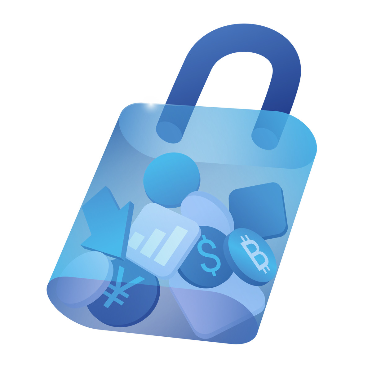 Иллюстрация Padlock with coins and icons, Financial security в стиле Quantum — скачать в форматах PNG, SVG