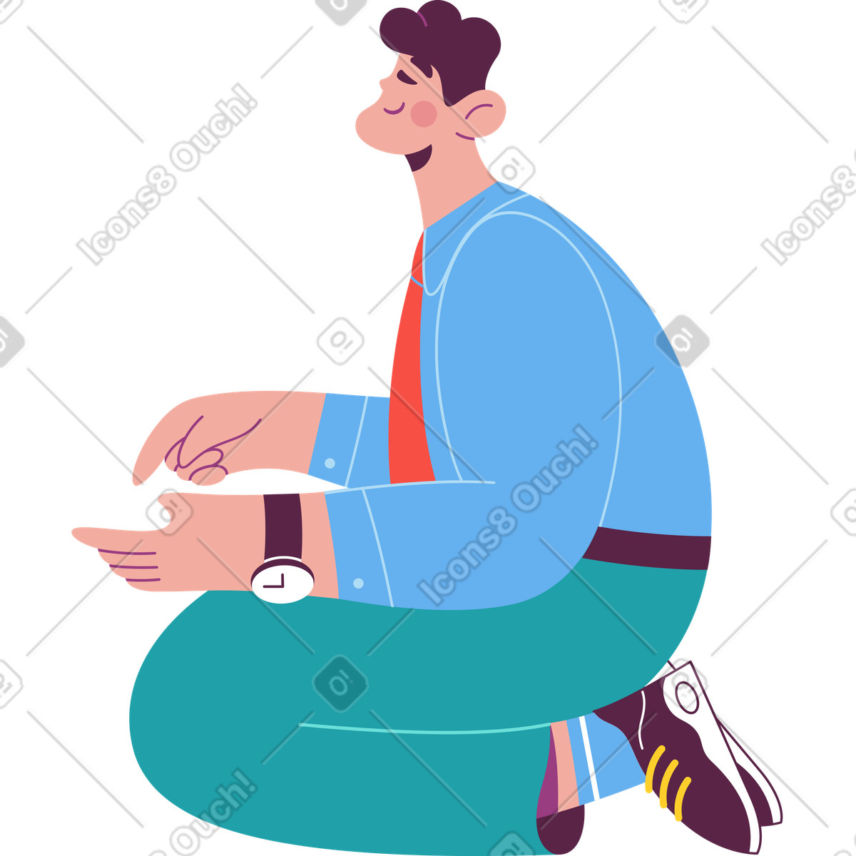 Seated man presses something illustration in Sammy style download in PNG, SVG