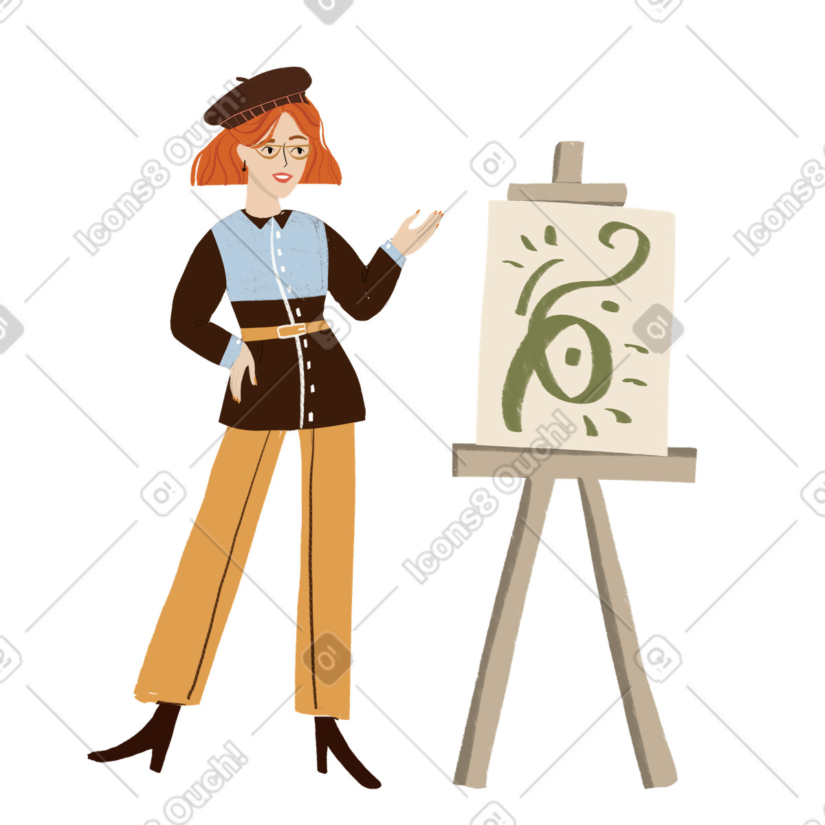 Иллюстрация Art critic showing a drawing в стиле Lumiere — скачать в форматах PNG, SVG