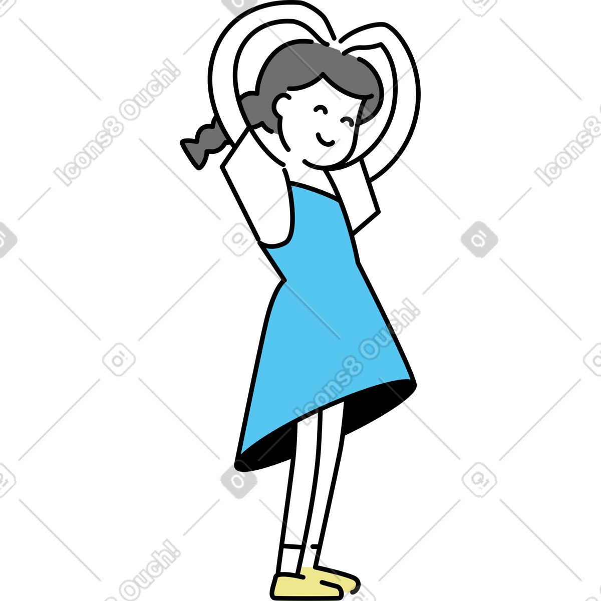 Giovane donna che fa un gesto del cuore illustrazione in stile Mochi scarica in PNG, SVG