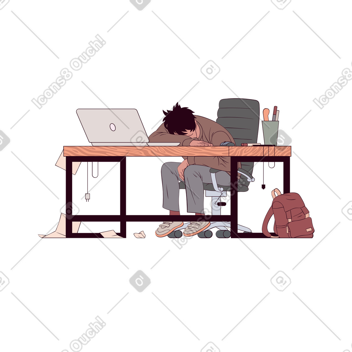 Ilustración Hombre durmiendo en el escritorio estilo Eastwood a descargar PNG y SVG