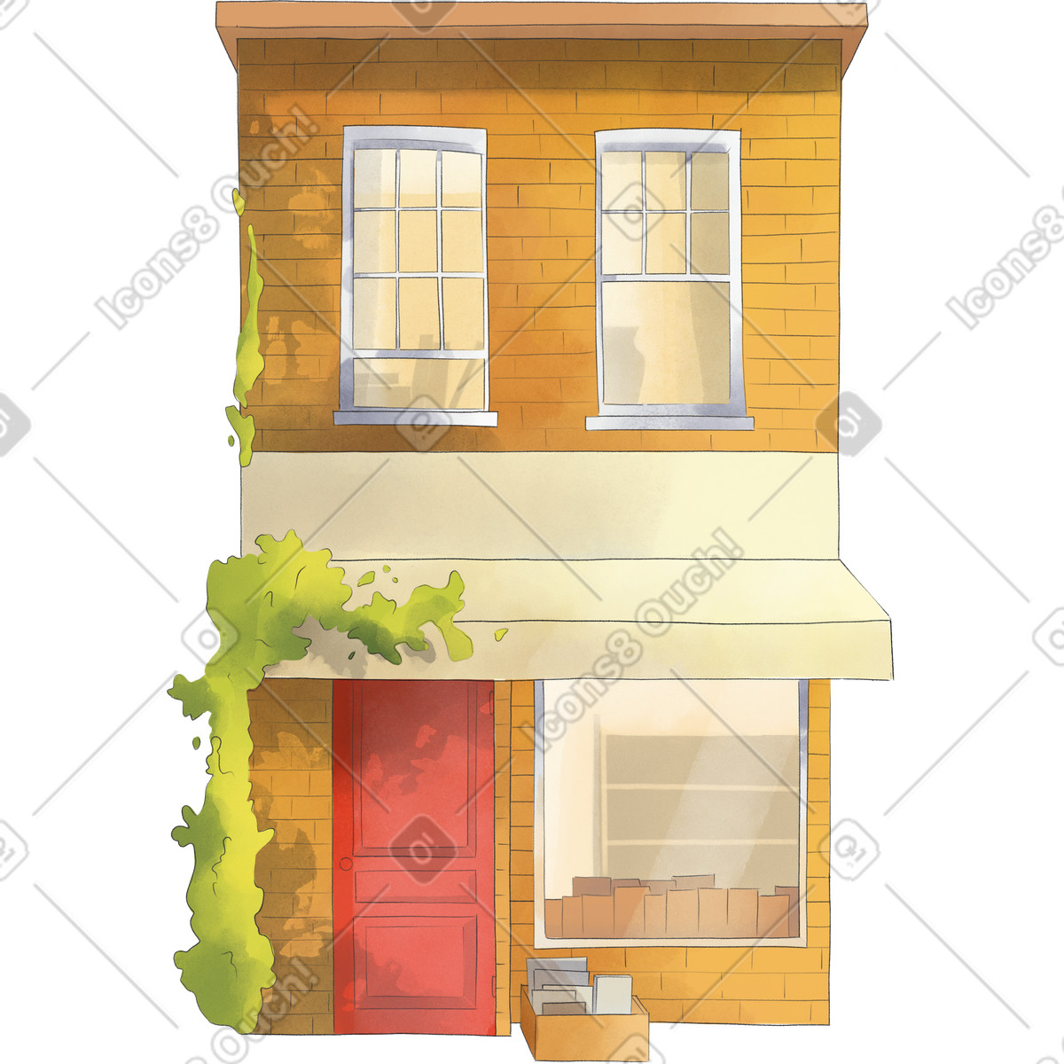 Backsteinhaus mit efeu-Illustration im Seasons-Stil als Download in PNG, SVG